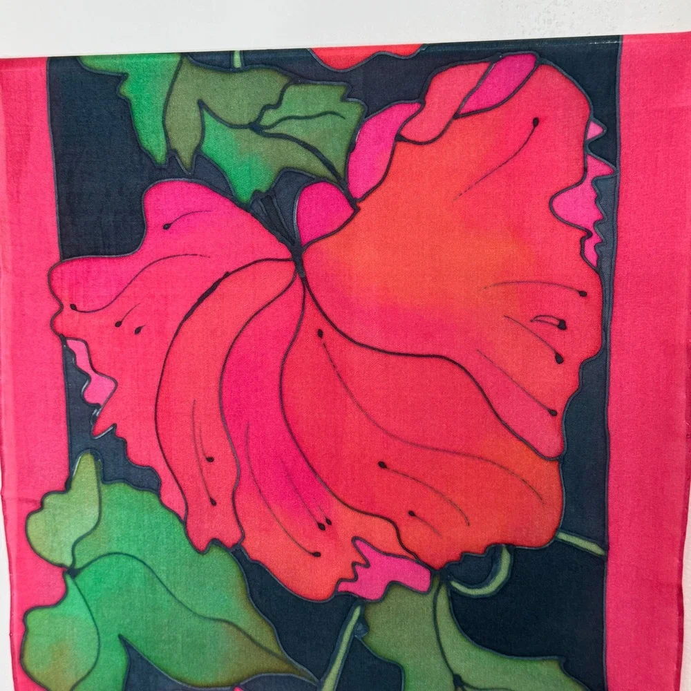 Pink/Black/Green Silk Scarf‎ 12x58